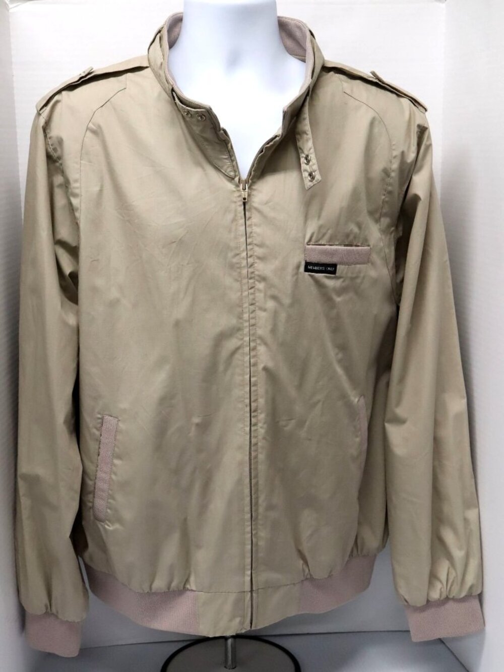 VTG Members Only Cafe Racer Jacket Mens XL Khaki Bomber Biker Hong Kong 80s